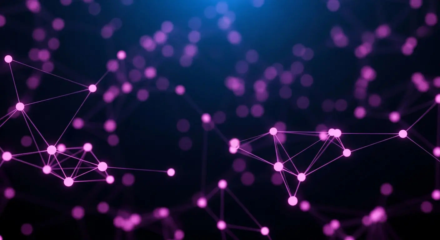 Rete di punti rosa interconnessi su sfondo scuro.